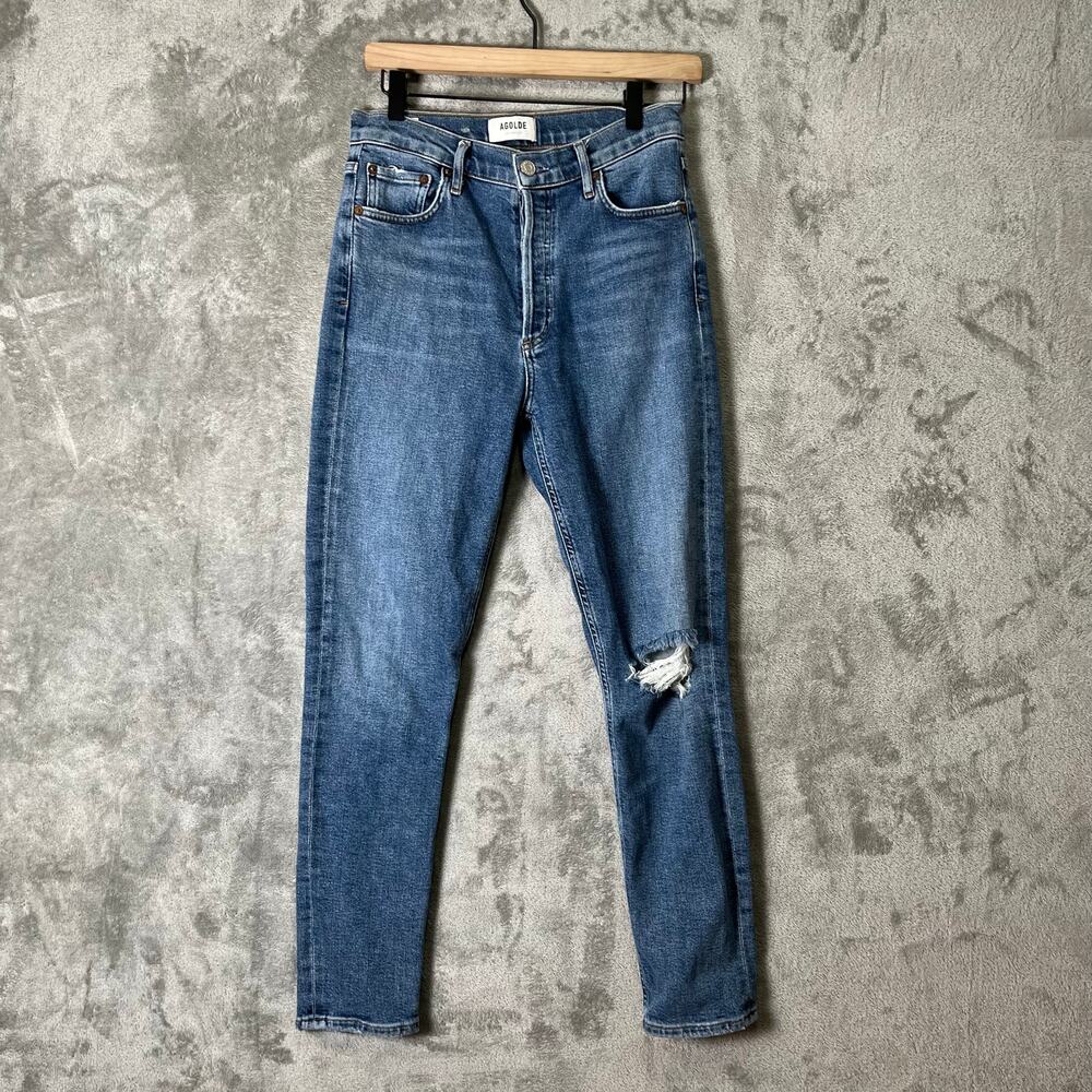 AGOLDE Nico High Rise Slim Shorline Distressed Crop Jeans 26 Classic Minimalist